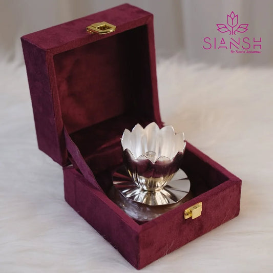 Silver-Plated Lotus Diya – A Symbol of Divine Illumination