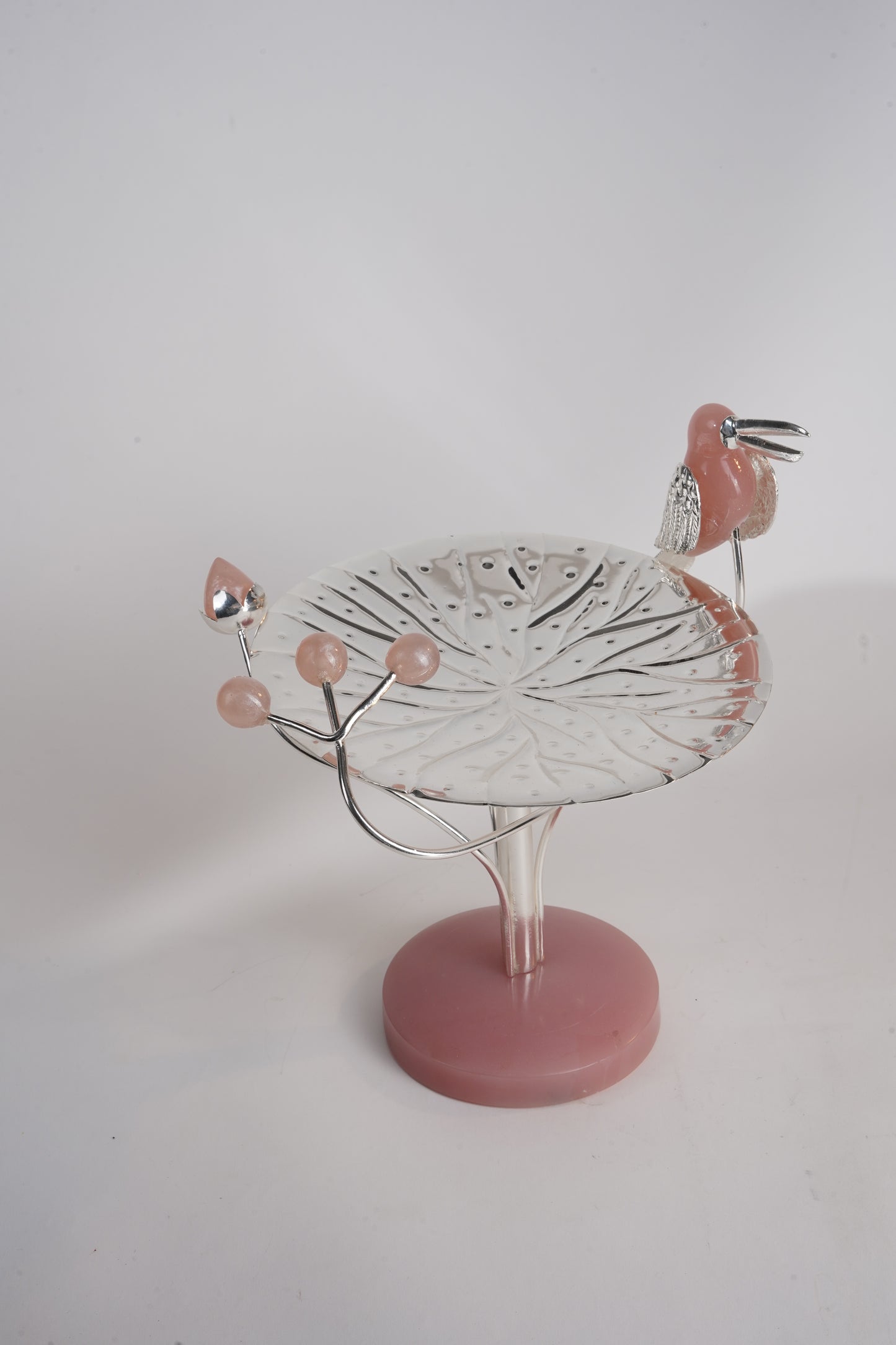 Toucan Bird Silver-Plated Lotus Platter – Standing Brass & Resin Dessert Stand | Ideal for Festive Gifting & Décor