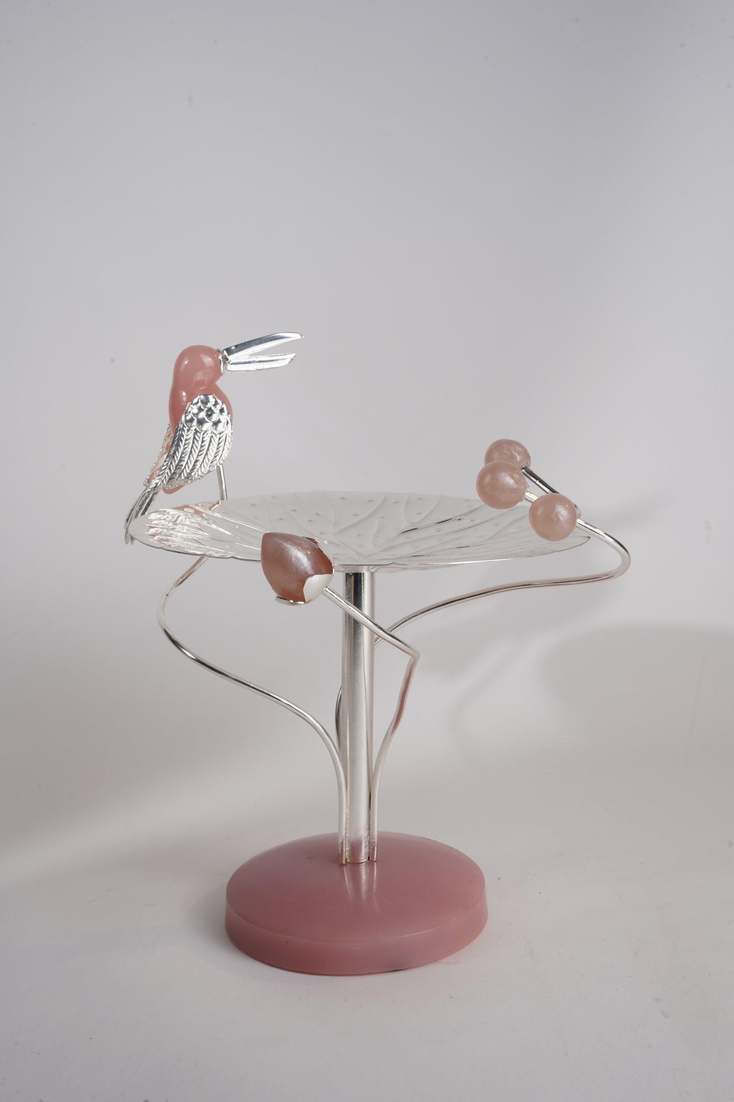 Toucan Bird Silver-Plated Lotus Platter – Standing Brass & Resin Dessert Stand | Ideal for Festive Gifting & Décor