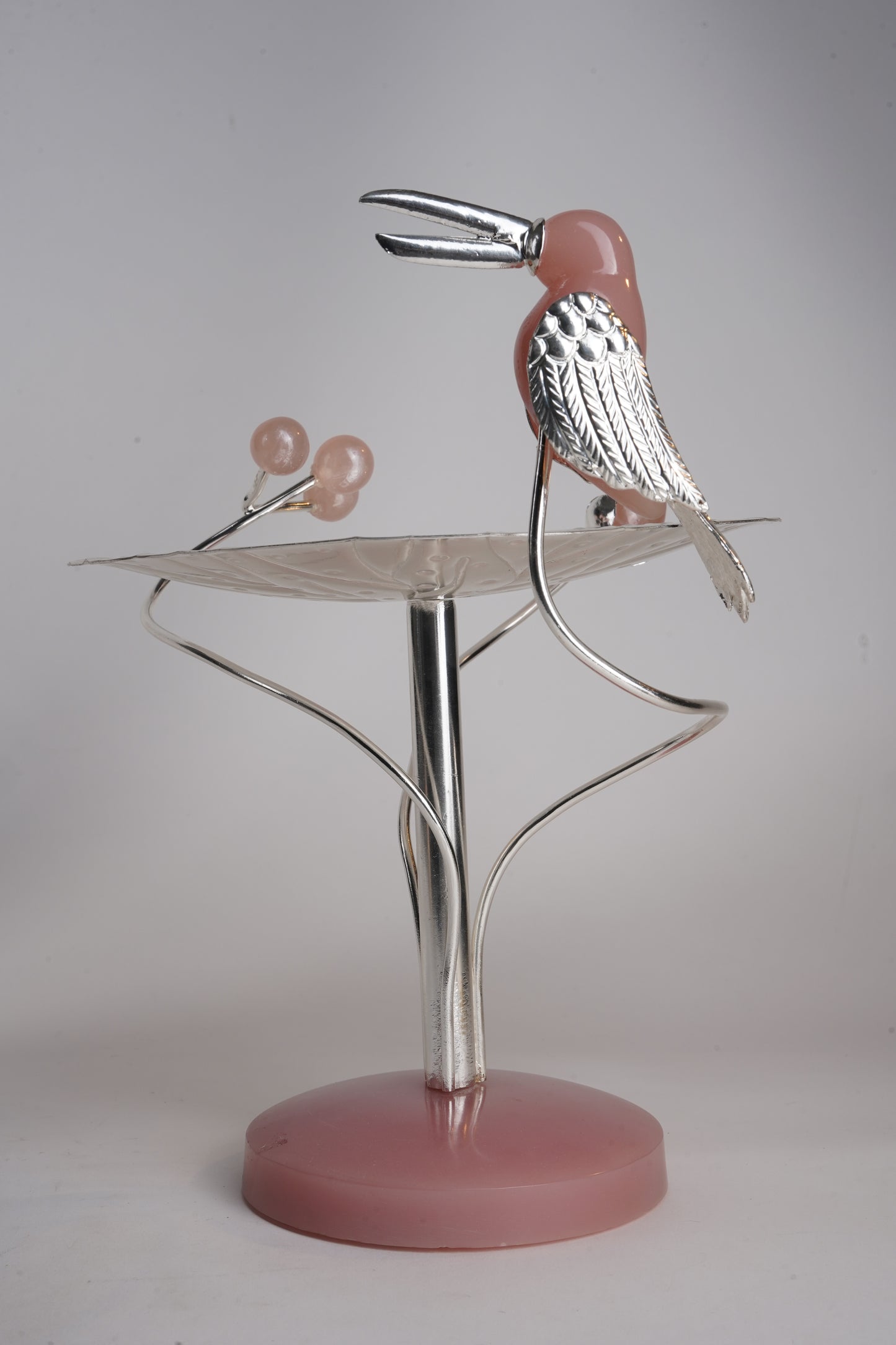 Toucan Bird Silver-Plated Lotus Platter – Standing Brass & Resin Dessert Stand | Ideal for Festive Gifting & Décor