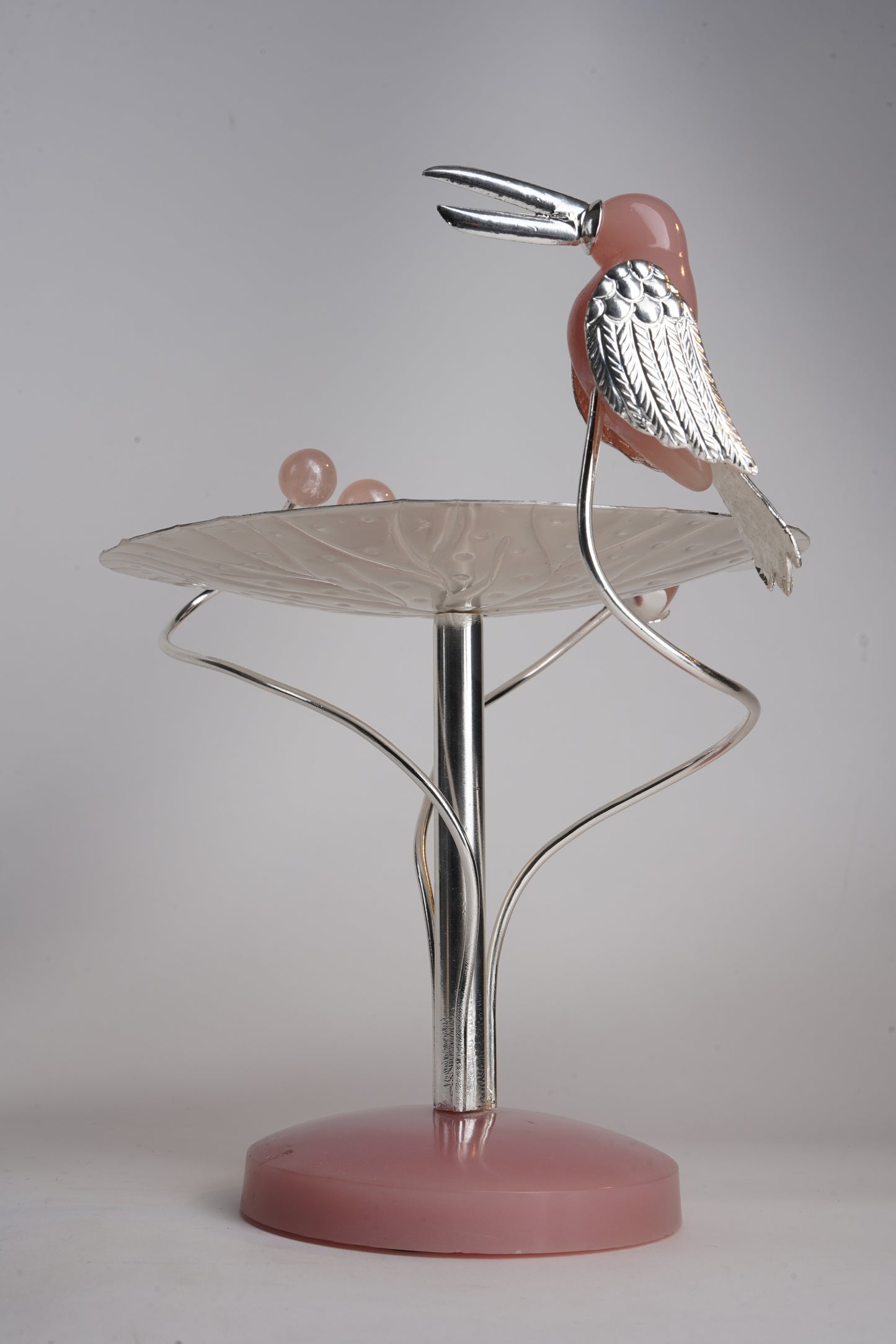 Toucan Bird Silver-Plated Lotus Platter – Standing Brass & Resin Dessert Stand | Ideal for Festive Gifting & Décor