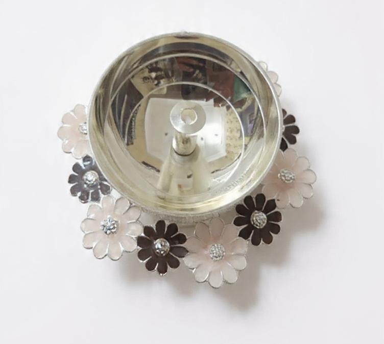 Brown Floral Silver Diya