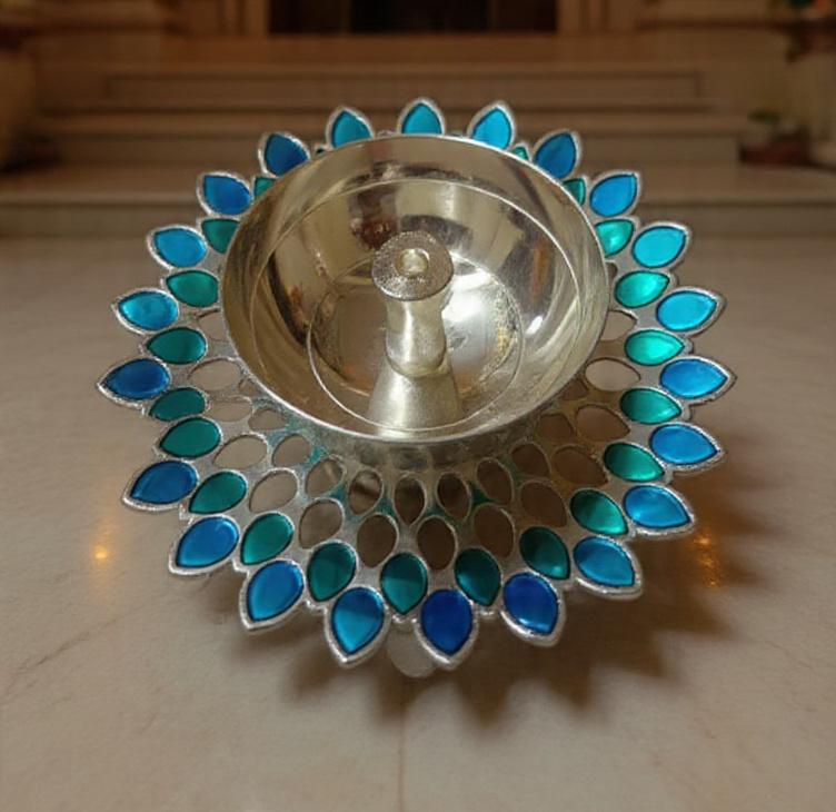 Peacock Blue Lotus Diya