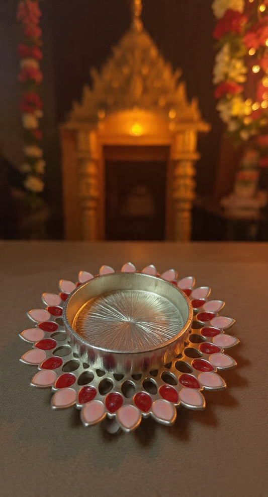Pink & Red Lotus Tealight Holder