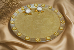 Ivory & Gold Lotus Pooja Thali with Tealight Holders