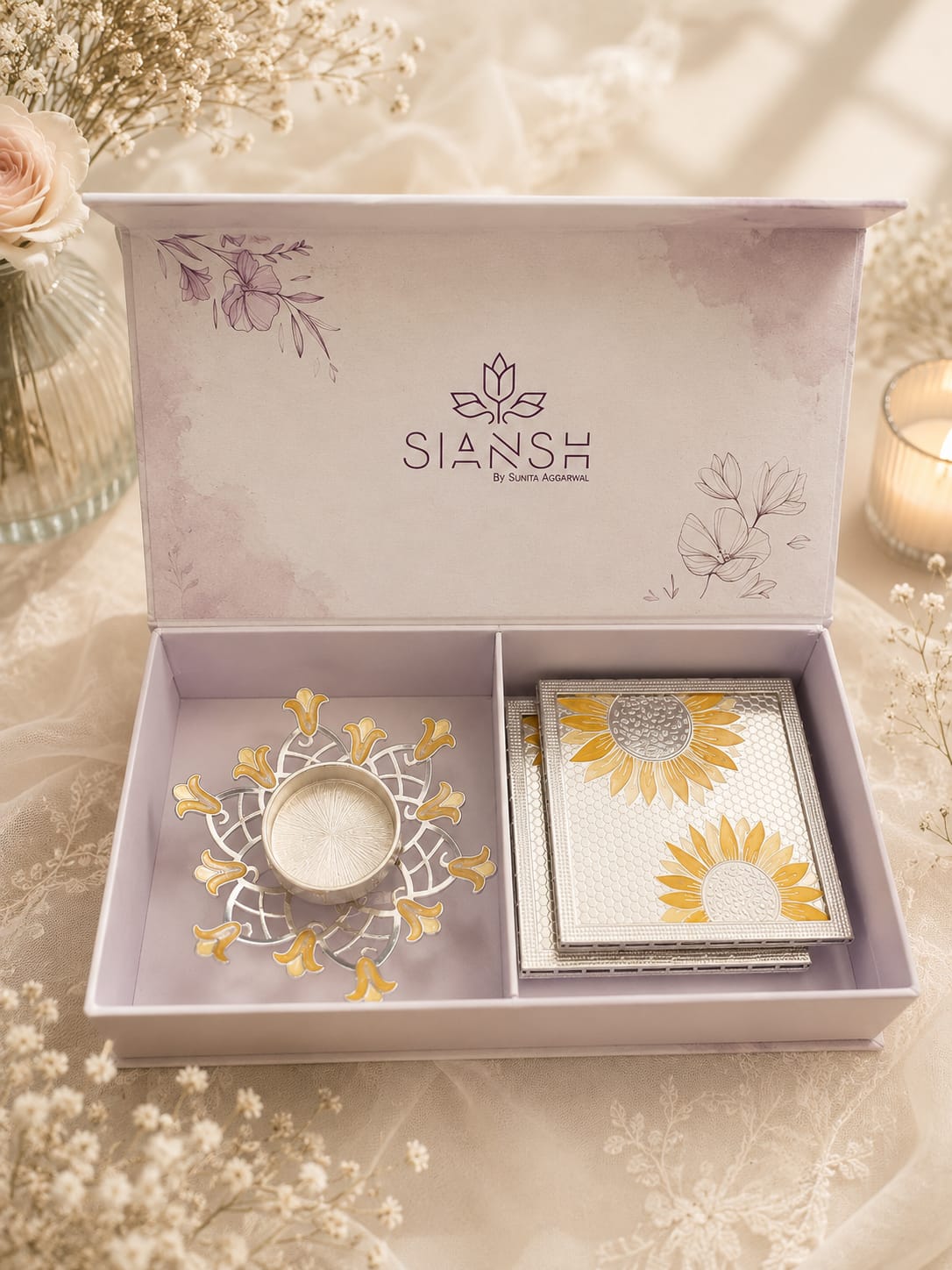 Sunshine Sunflower Coaster & Tealight Gift Set by SIANSH
