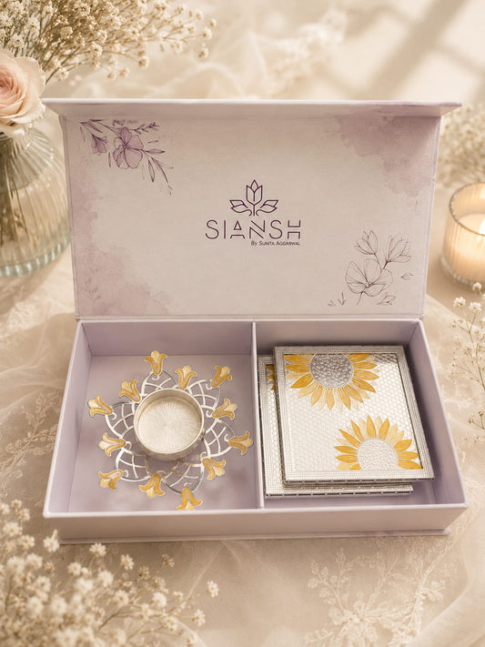 Sunshine Sunflower Coaster & Tealight Gift Set by SIANSH