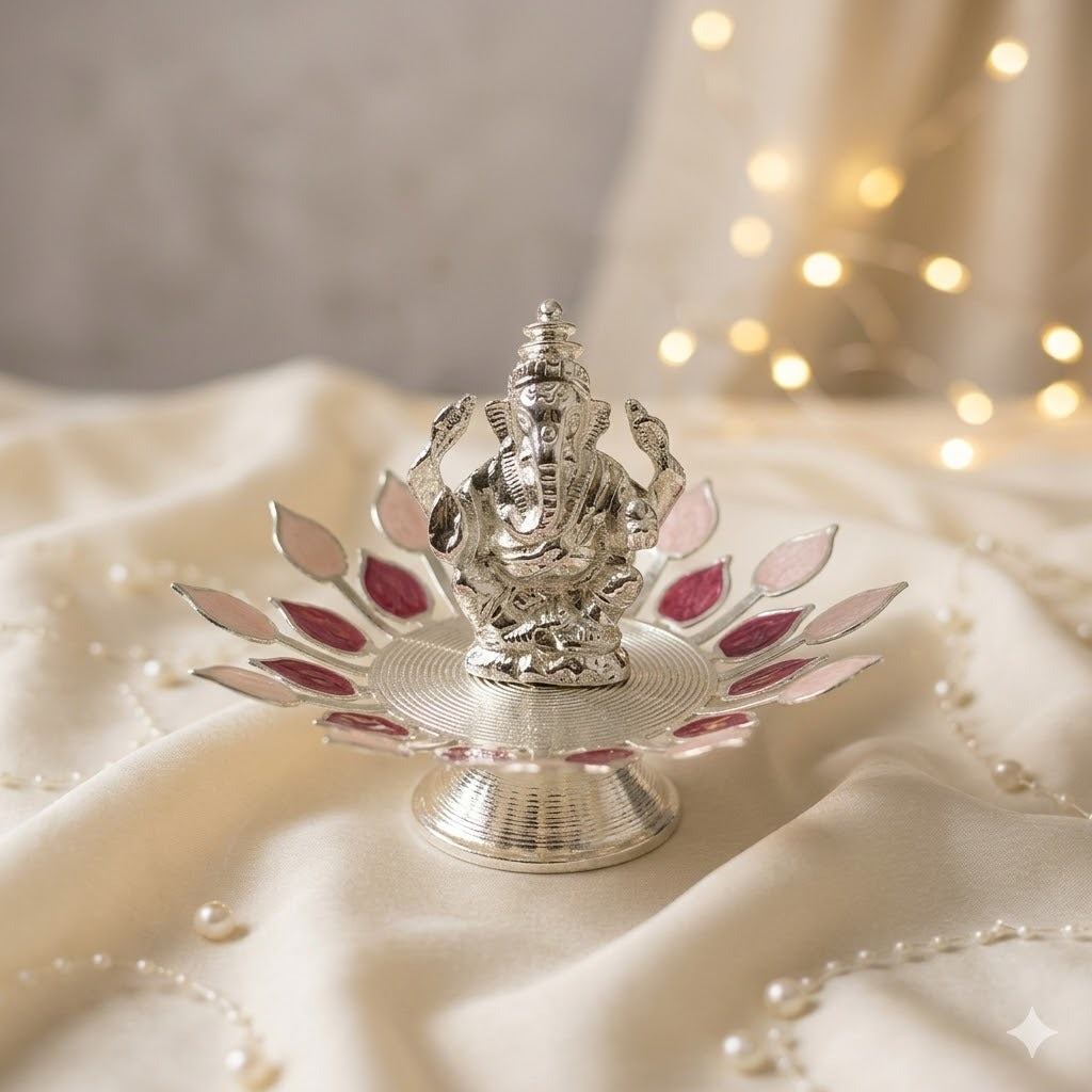 Blush & Wine Lotus Silver Plated Ganesh Idol