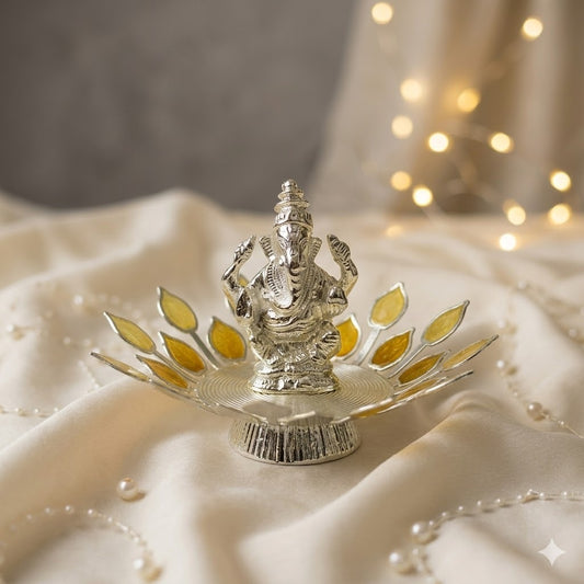 Golden Glow Lotus Silver Plated Ganesh Idol