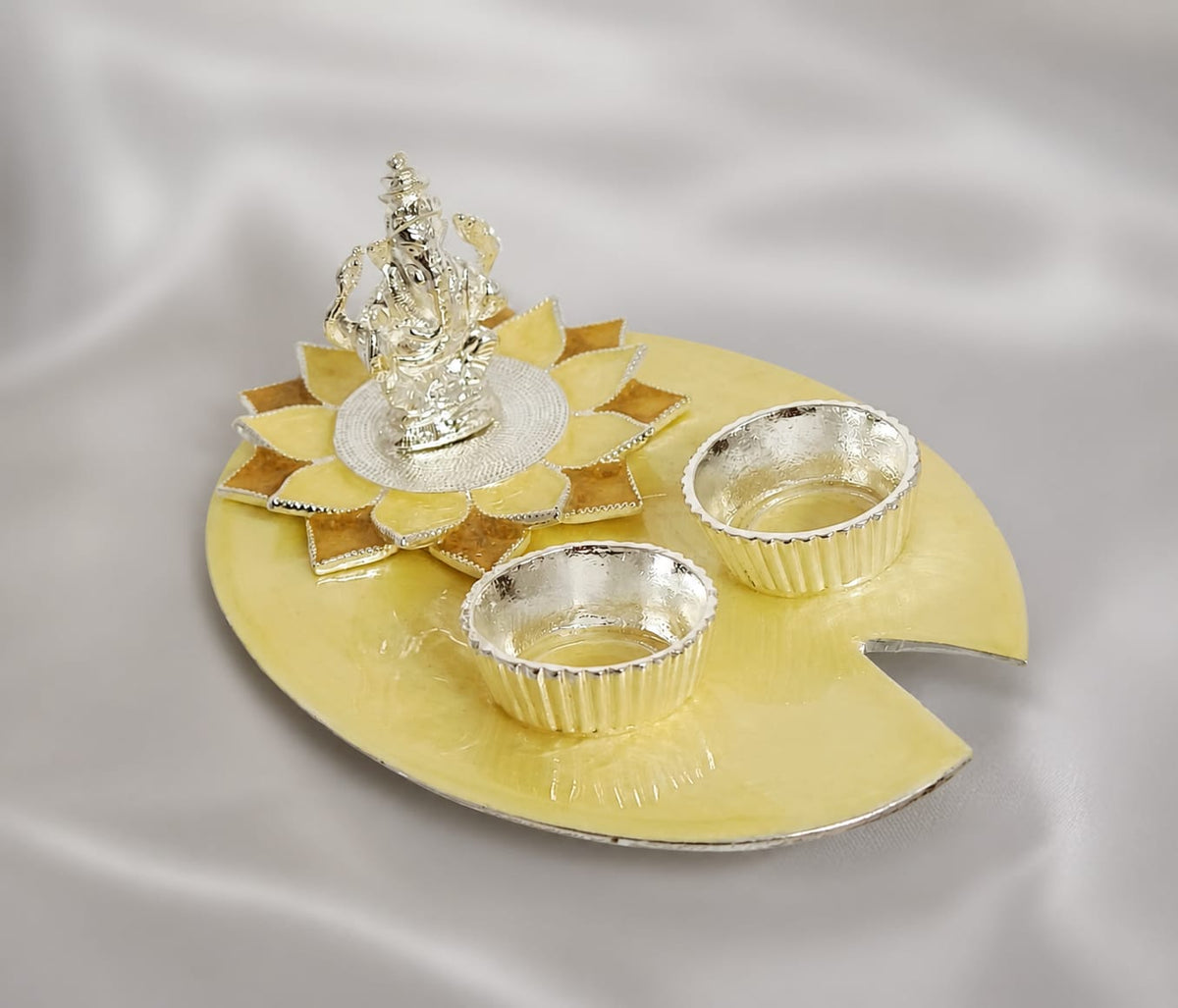 Sunshine Yellow Lotus Leaf Ganesh Pooja Platter