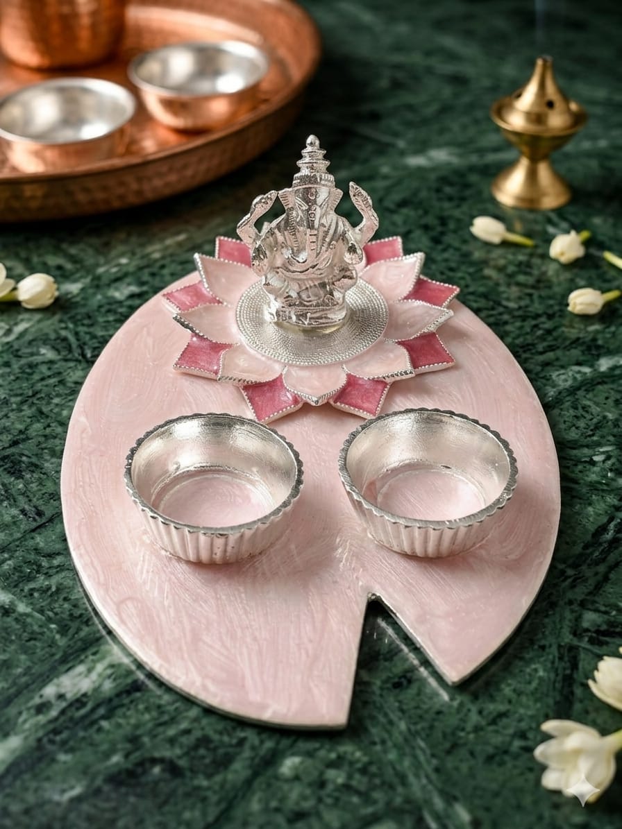 Blush Pink Lotus Leaf Ganesh Pooja Set