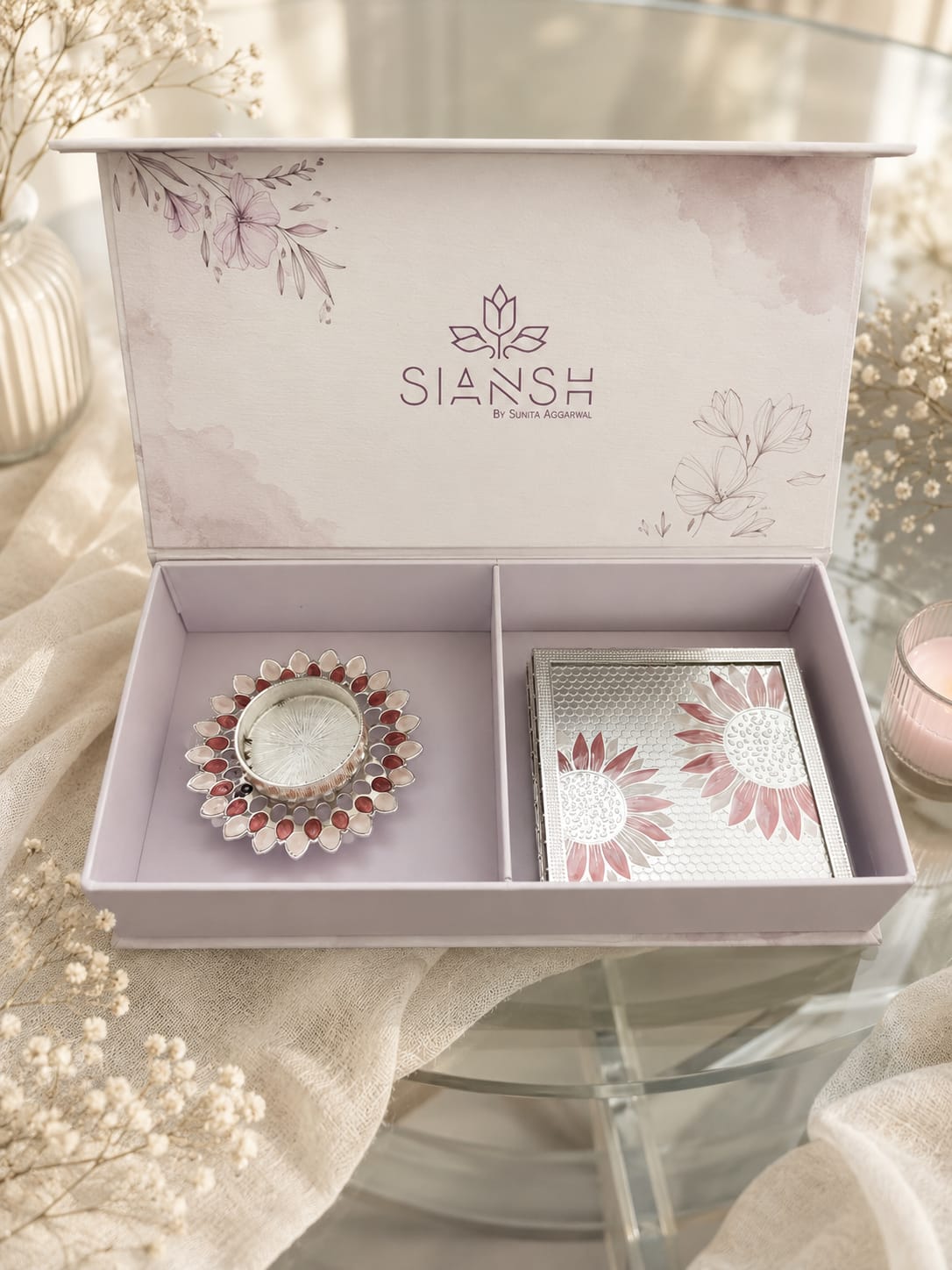 Blush Sunflower Coaster & Tealight Gift Set by SIANSH