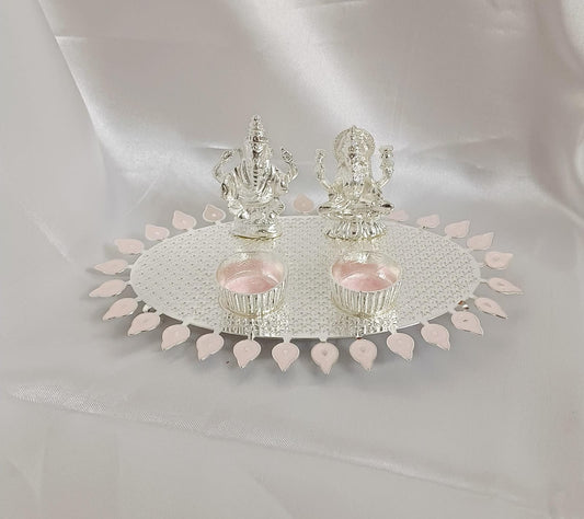 Blush Petal Silver Plated Laxmi Ganesh Decor Set