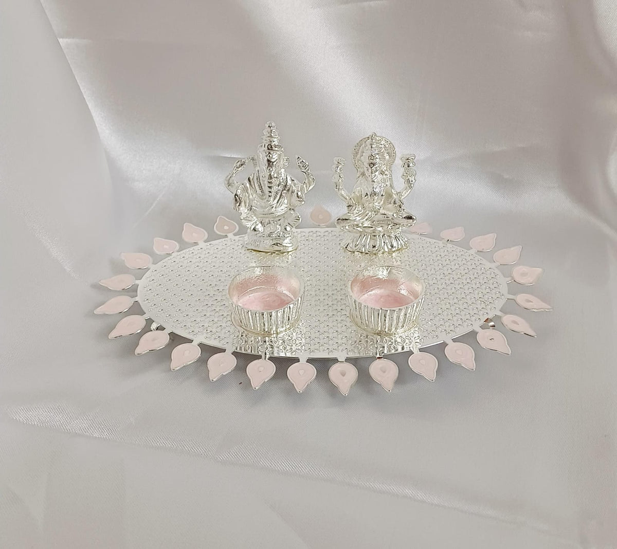 Blush Petal Silver Plated Laxmi Ganesh Decor Set