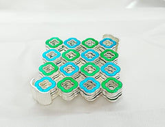 Blue Green Clover Silver Coaster Set