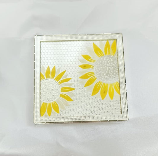 Yellow Sunflower Silver Coaster