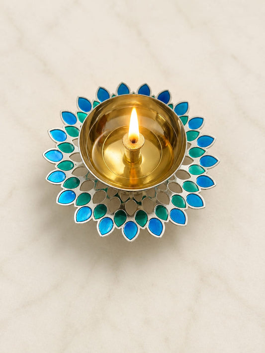 Peacock Blue Lotus Diya