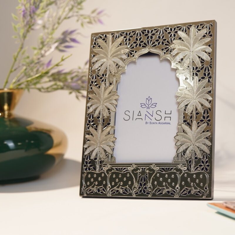 Silver Plated Photo Frame with Pichwai Design