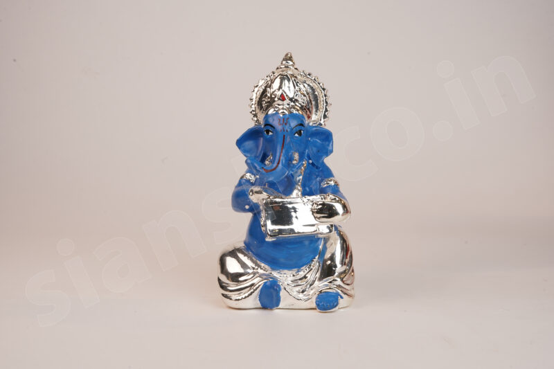 Silver Plated Ganesha holding Musical Instrument